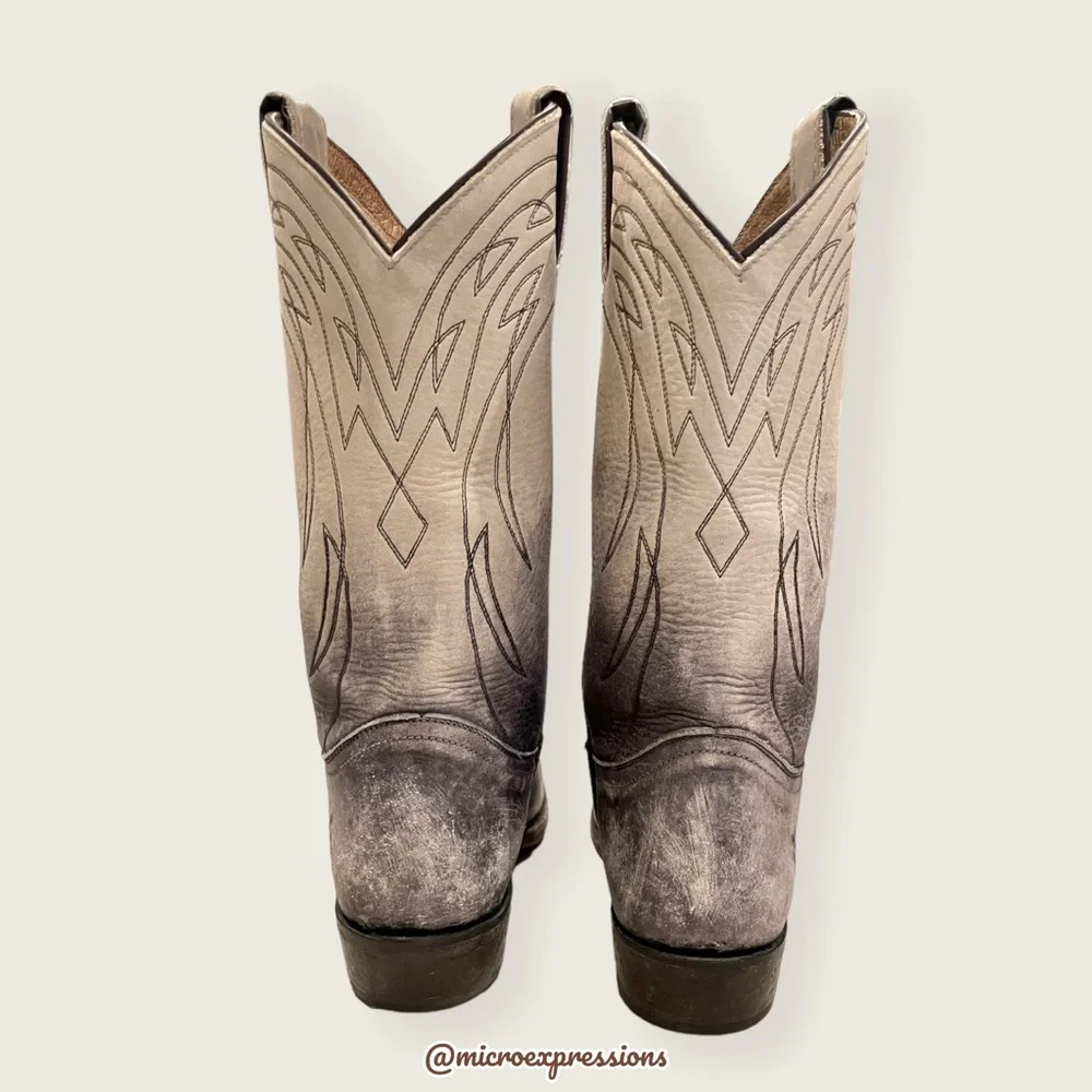 $499 Frye Billy Pull On Ombre Distressed Vintage Black White Western Cowboy Boot - Picture 8 of 13
